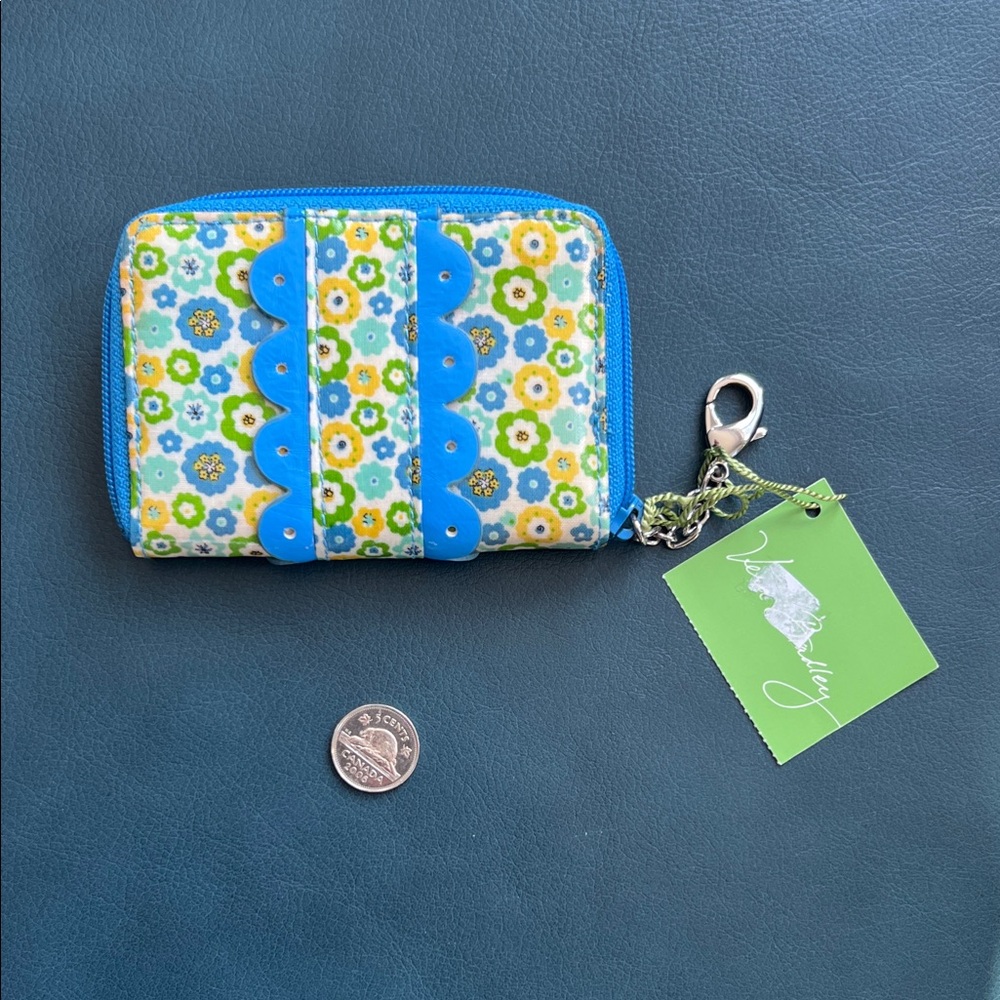 NWT Vera Bradley "English Meadow" Zip Card Wallet in Blue, Green & Yellow